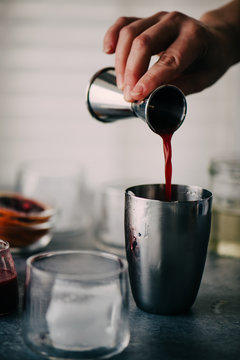 Adding Blood Orange Juice To A Mixer