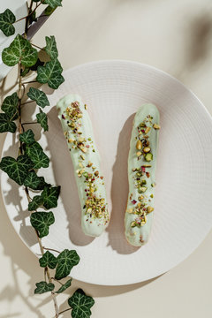 Pistachio eclairs