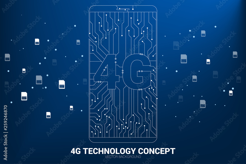 Wall mural vector 4g dot connect line circuit board style mobile phone icon. concept for data transfer of mobil