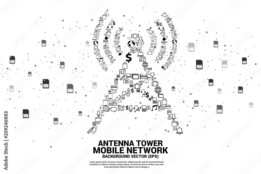 Poster Antenna tower icon from mobile service functions. Concept for mobile telecommunication global network.