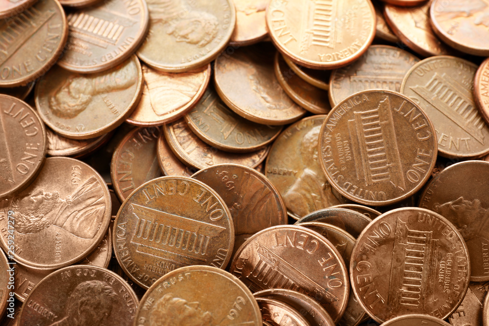 Wall mural pile of us coins as background, closeup