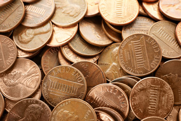 Pile of US coins as background, closeup