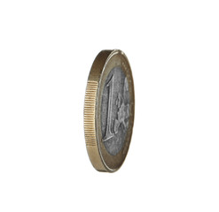 Shiny one euro coin on white background