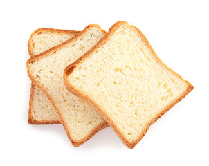 Fresh wheat bread on white background, top view