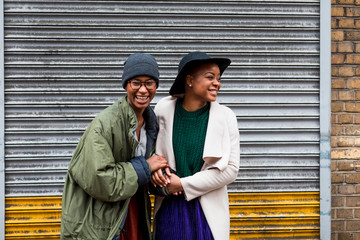 Stylish female friends in London