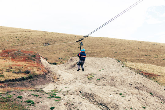 Senior Woman Zip Lining