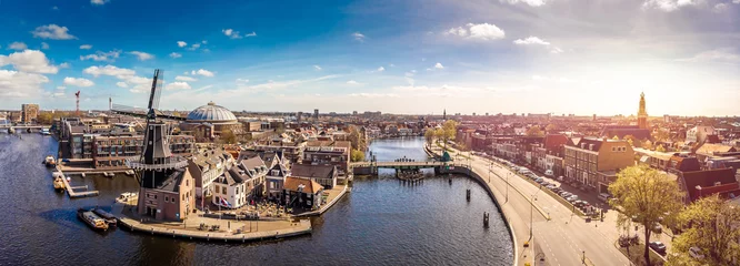 Fotobehang Luchtfoto van windmolen in Haarlem, Nederland © Alexey Fedorenko