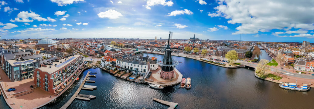 Aerial view of windmill in Haarlem, Netherlands
