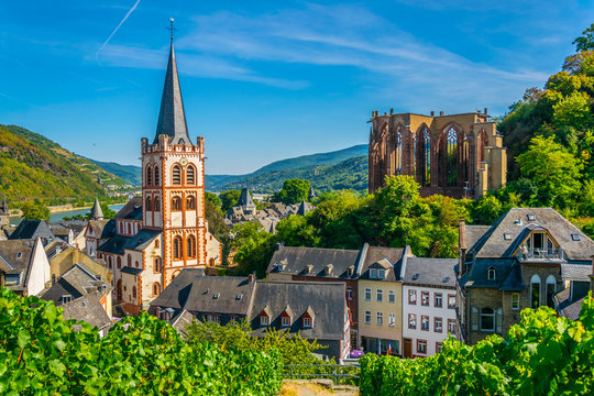 Aerial view of Bacharach from Postenturm, Germany