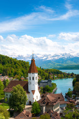 Landscape of the historic city of Thun, in the canton of Bern in Switzerland.