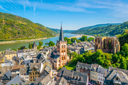 Aerial view of Bacharach from Postenturm, Germany
