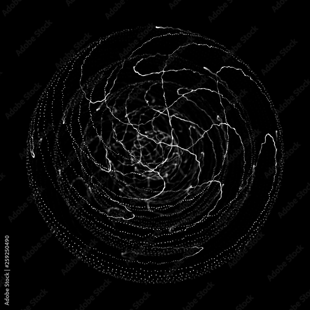 Poster abstract 3d sphere. sphere with twist lines. glowing lines twisting logo design. outer space object.