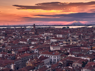 Fototapeta na wymiar aerial view of the city of Venice, during a sunset in summer