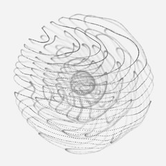 Abstract 3d sphere. Sphere with twist lines. Glowing lines twisting Logo design. Outer space object. Futuristic technology style. Sphere particles. 3d rendering.