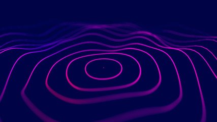 Wave 3d. Wave of particles. 3D glowing abstract digital particles background. Data technology illustration. Big data visualization. 3d rendering.