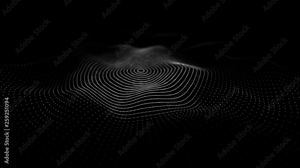 Poster wave 3d. wave of particles. 3d glowing abstract digital particles background. data technology illust
