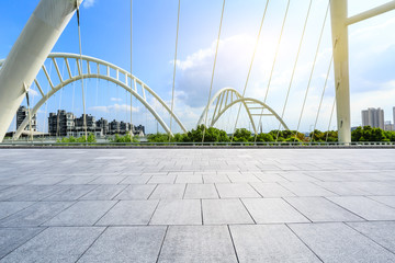 Empty square floor and bridge construction in shanghai