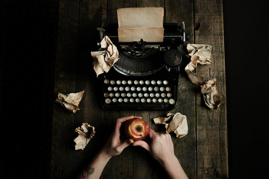 typing on an vintage typewriter
