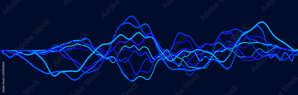 Poster sound wave element. abstract blue digital equalizer. big data visualization. dynamic light flow. 3d 