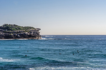 North cliff of Bronte Beach seen from South shore cliffs, Sydney Australia.