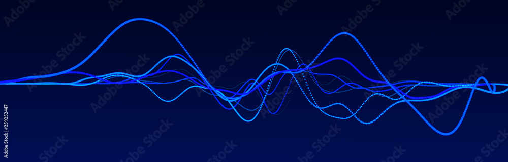 Poster sound wave element. abstract blue digital equalizer. big data visualization. dynamic light flow. 3d 