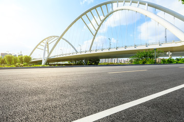 Empty asphalt road and bridge construction in shanghai