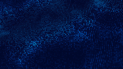 Wave 3d. Wave of particles. Abstract Blue Geometric Background. Big data visualization. Data technology abstract futuristic illustration. 3d rendering.