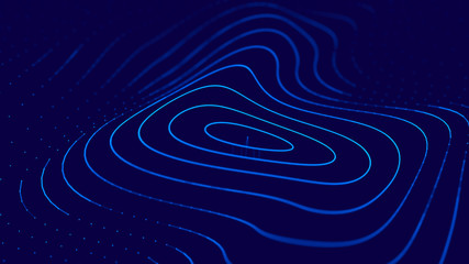 Wave 3d. Wave of particles. 3D glowing abstract digital particles background. Data technology illustration. Big data visualization. 3d rendering.