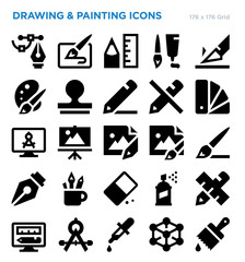 Fototapeta na wymiar Drawing And Painting Vector Icon Set