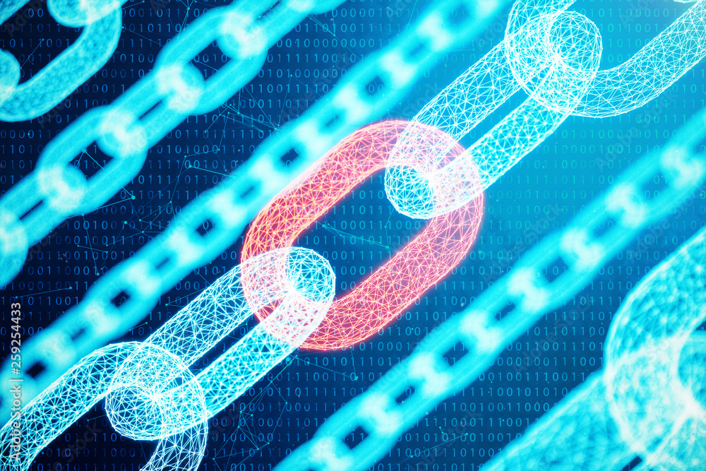 Aufkleber block chain concept, digital block chain technology. cryptocurrency, concept of digital code. red ch