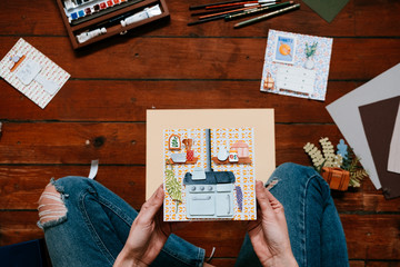 above view of a creative papercraft desckop