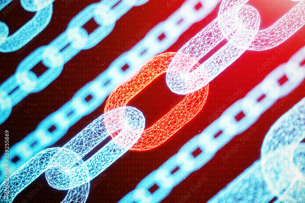 Aufkleber block chain concept, digital block chain technology. cryptocurrency, concept of digital code. red ch