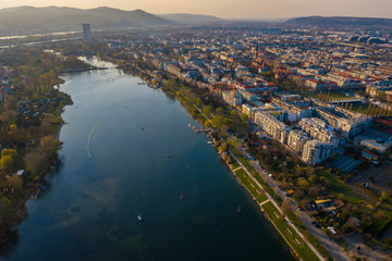 Beautiful drone shot of modern part of Vienna in Austria