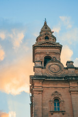 Maltese church architecture close up sunset