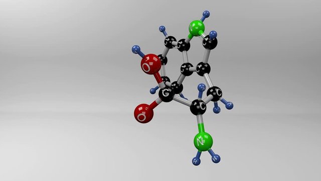Tryptophan molecule. Molecular structure of L-tryptophan, essential amino acid necessary for normal growth in infants and precursor of serotonin.