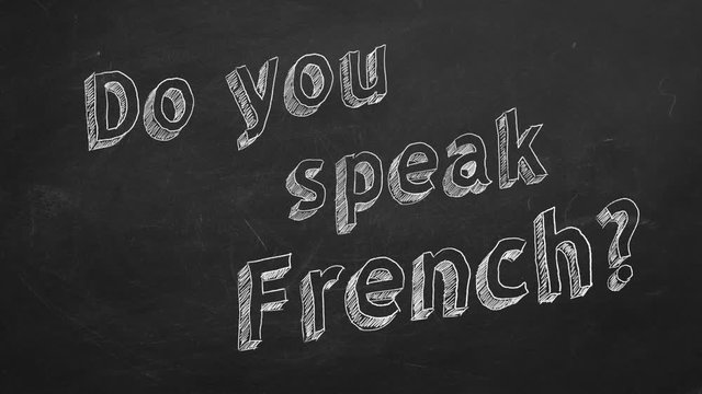 Hand drawing "Do you speak French?" on blackboard. Stop motion animation.