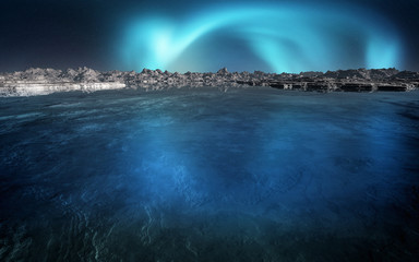 Fototapeta na wymiar majestic fantasy ocean natural environment illustration with epic sky