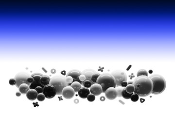 Black and white shiny balls with dark blue gradient