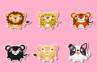 Cute cartoon animals Sticker collection. Vector Illustration With Cartoon Style Funny Animal