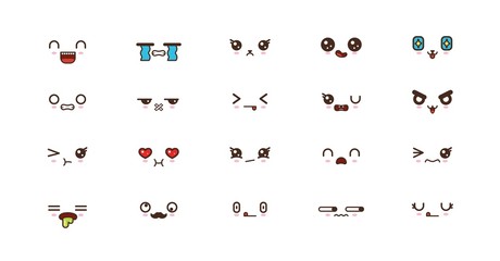 Fototapeta premium Kawaii cute faces smile emoticons. Japanese emoji