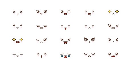 Kawaii cute faces smile emoticons. Japanese emoji