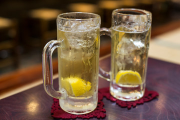 Whiskey Highball with Soda Water and Lemon
