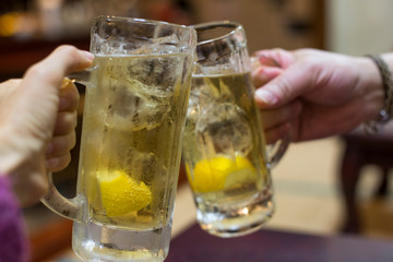 Whiskey Highball with Soda Water and Lemon