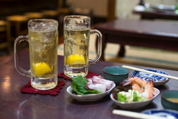 Whiskey Highball with Soda Water and Lemon