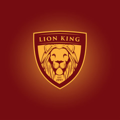 lion head logo template vector icon with Shield