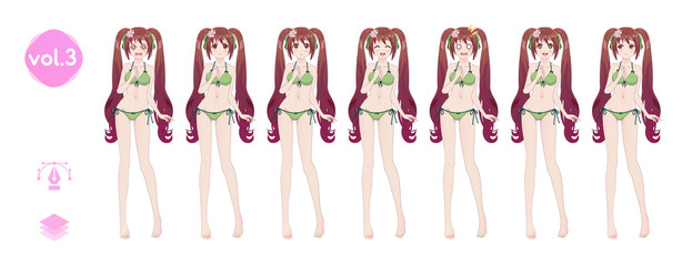 Anime manga girl. In a summer bikini swimsuit