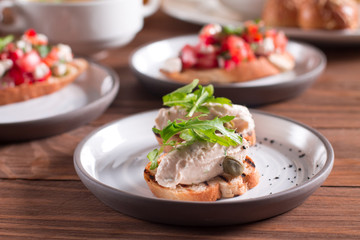 Spanish tapas cream tuna mousse and greens