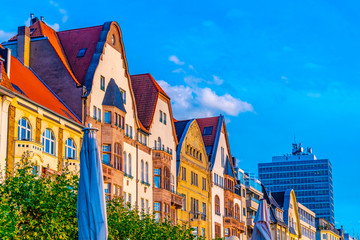 Colorful facadesacades of old houses in Dusseldorf, Germany