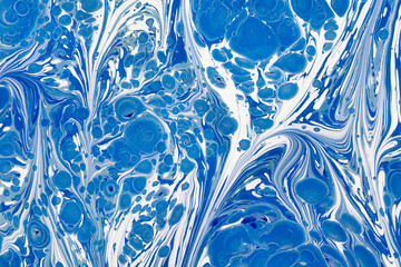 Abstract art of painting.Marble texture natural background.Blurred acrylic paint on water technique Ebru and Suminagashi .Eastern painting technique .