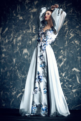 silver dress with flowers
